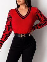 Black Contrast V-Neck Sweater