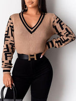 Black Contrast V-Neck Sweater