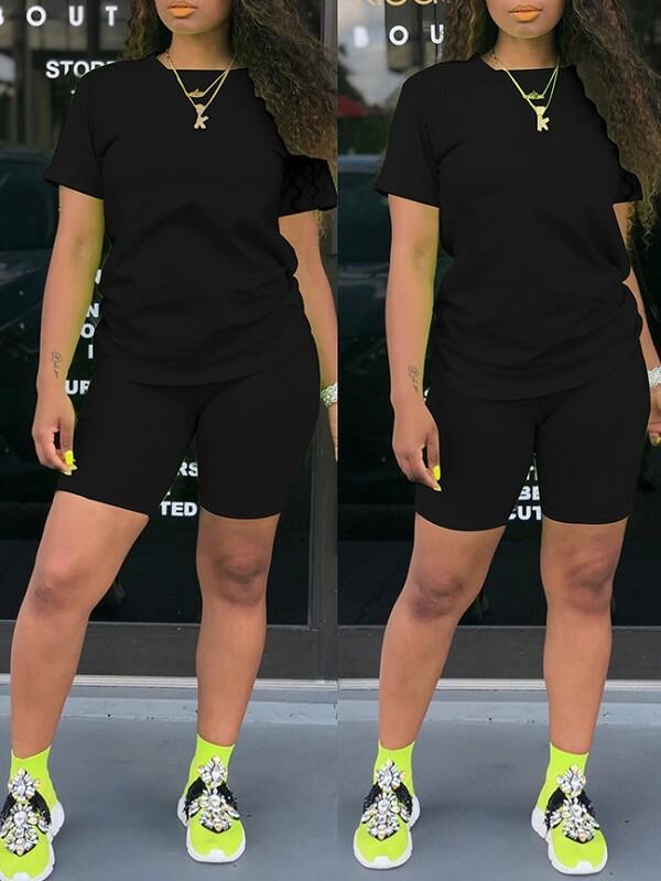 Solid Tee & Biker Shorts Set