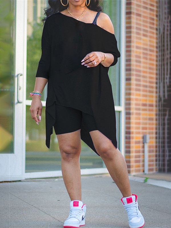 Asymmetric Top & Biker Shorts Set