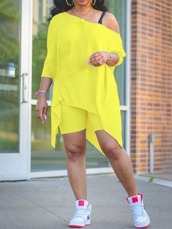 Asymmetric Top & Biker Shorts Set